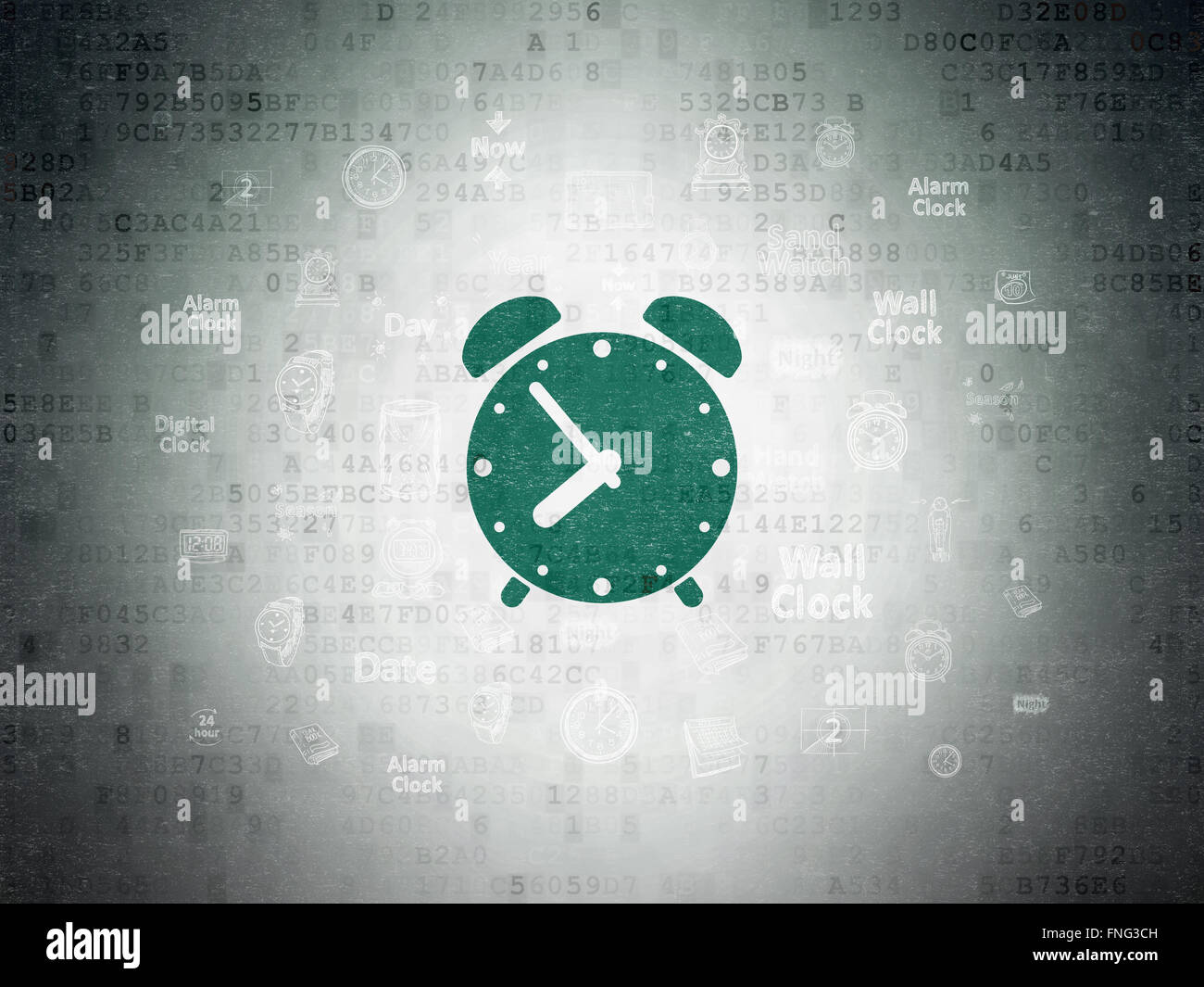 Timeline concept Alarm Clock on Digital Paper background Stock Photo