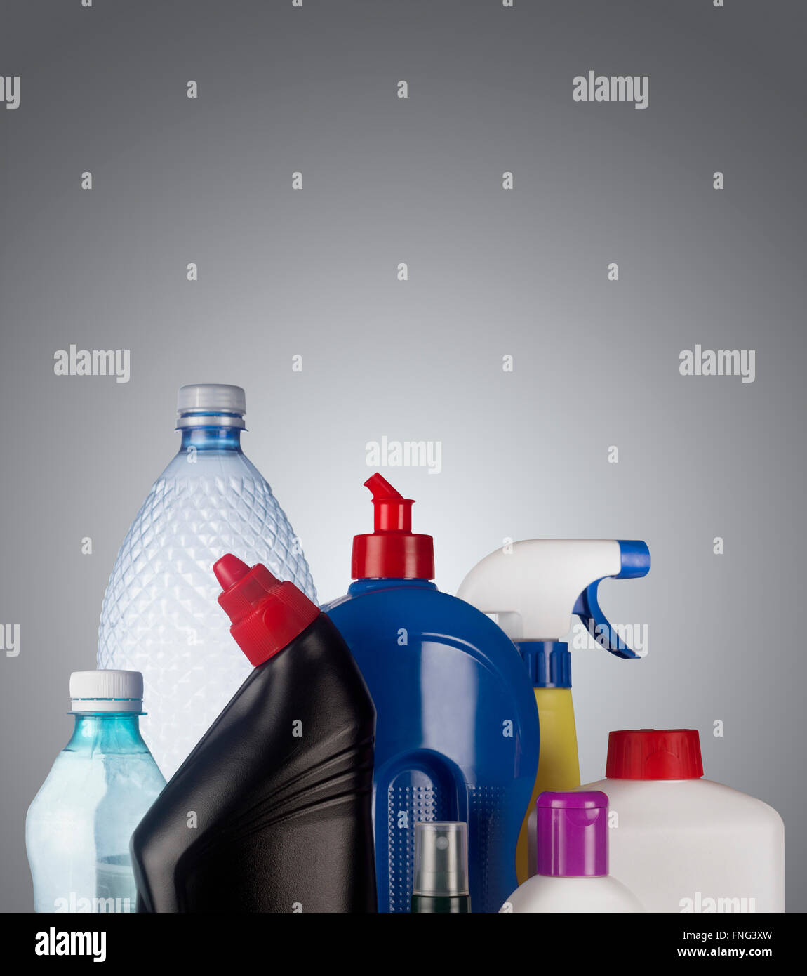 Set of plastic containers isolated on grey background, ready for ...