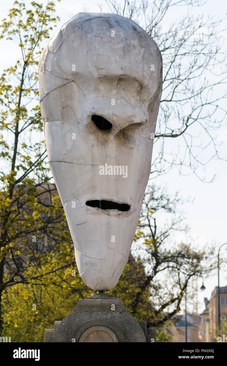 One of the four 4 Larvae  Lemur Heads by sculptor Franz West, Stubenbrücke bridge, Vienna. Stock Photo