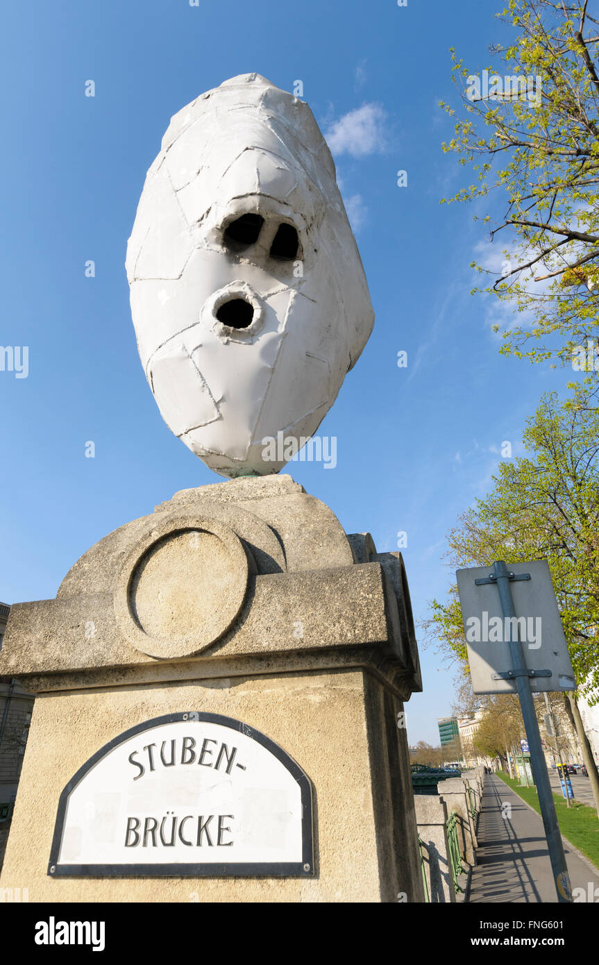 One of the four Larvae Lemur Heads by sculptor Franz West, Stubenbrücke bridge, Vienna. Stock Photo