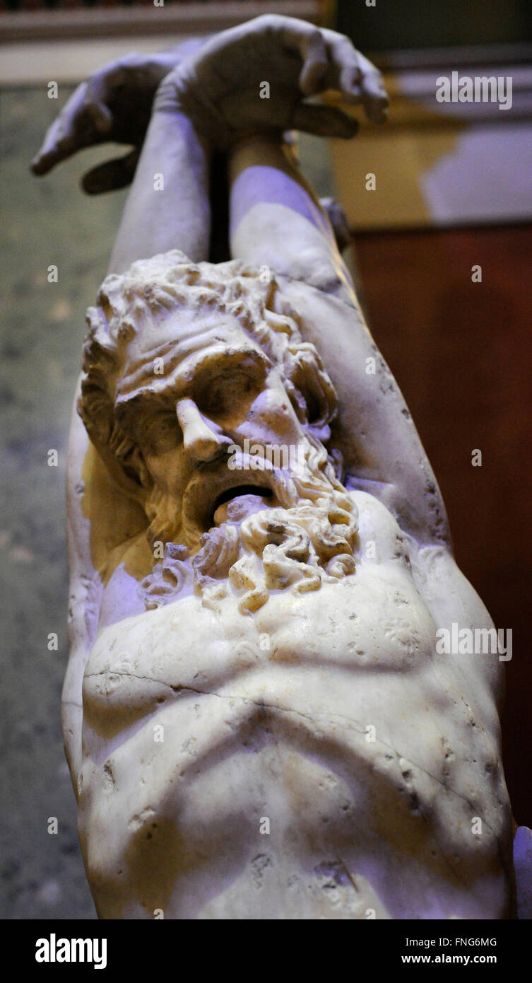 The Torment of Marsyas. Roman work of the 1st-2nd century AD. Marble. Silenus Marsyas was punished for daring to challenge Apollo to the music contest. Fragment of the sculptural group of the 3rd century BC. The State Hermitage Museum. Saint Petersburg. Russia. Stock Photo