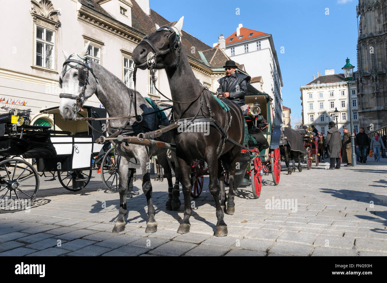 A horse drawn carriage (fiaker) at the Stephensplatz, Vienna, Austria Stock Photo