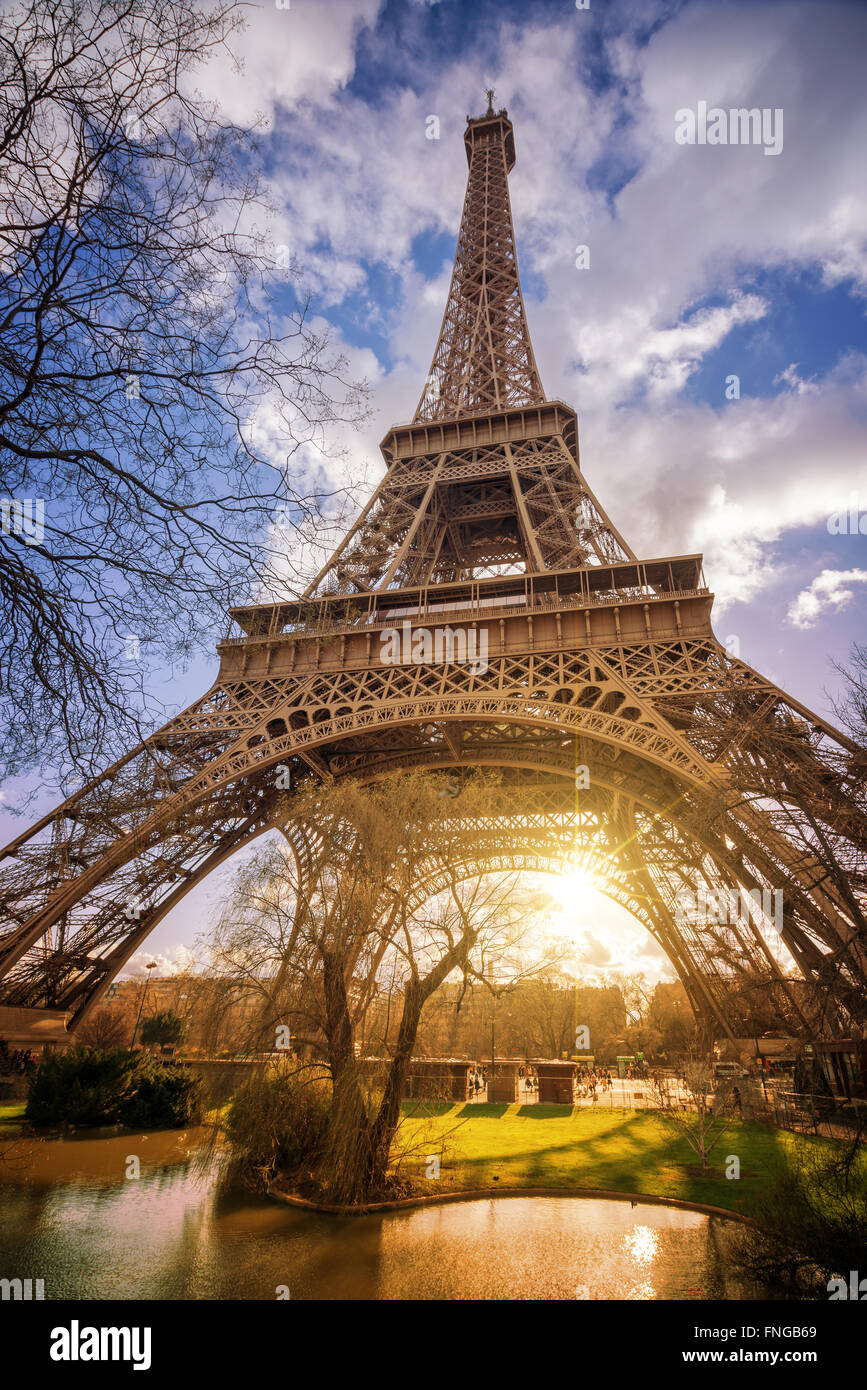 The Eiffel tower at sunset, Paris France Stock Photo