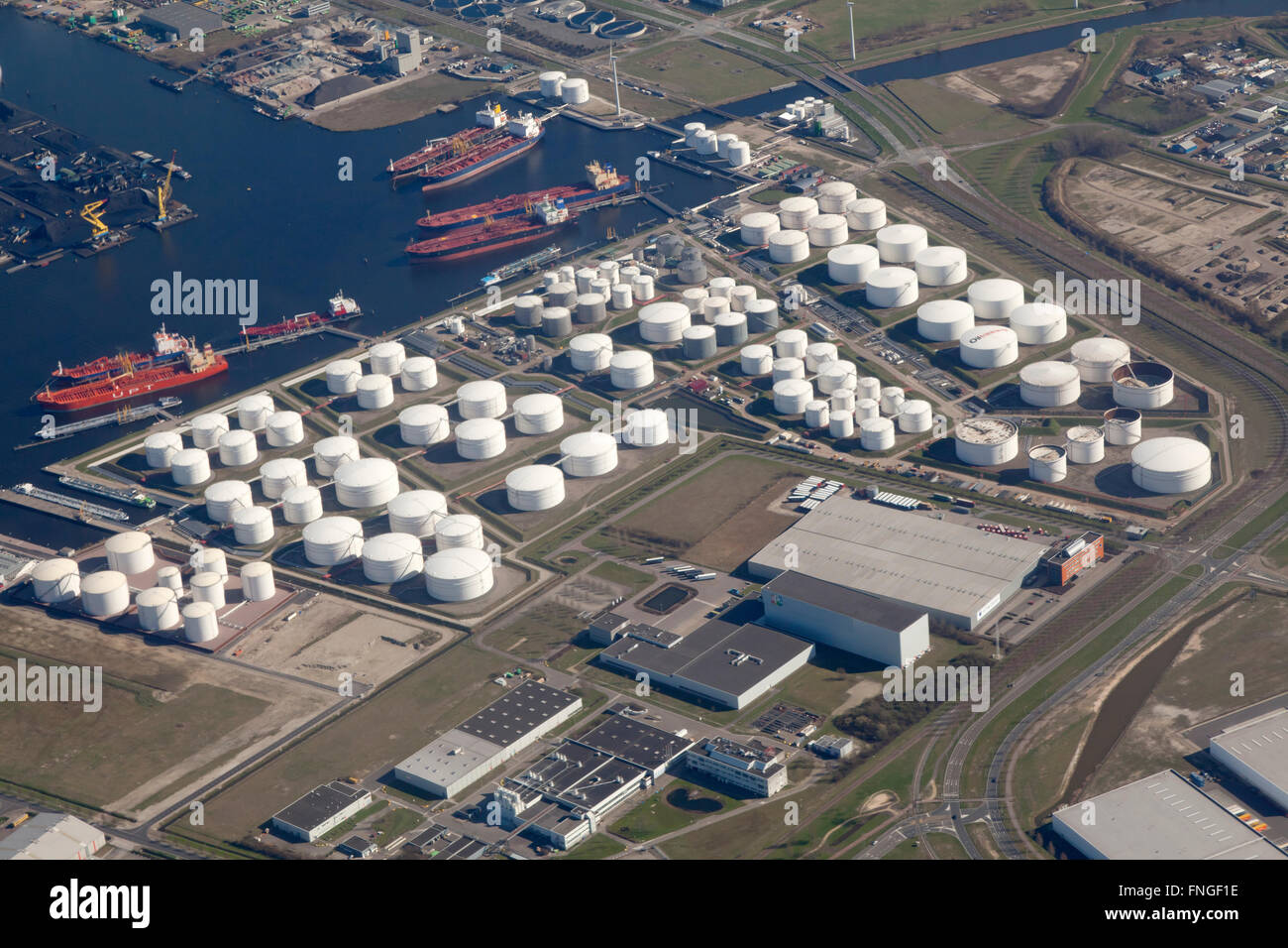 Aerial view of Oiltanking/Vopak Terminal in Amsterdam Stock Photo