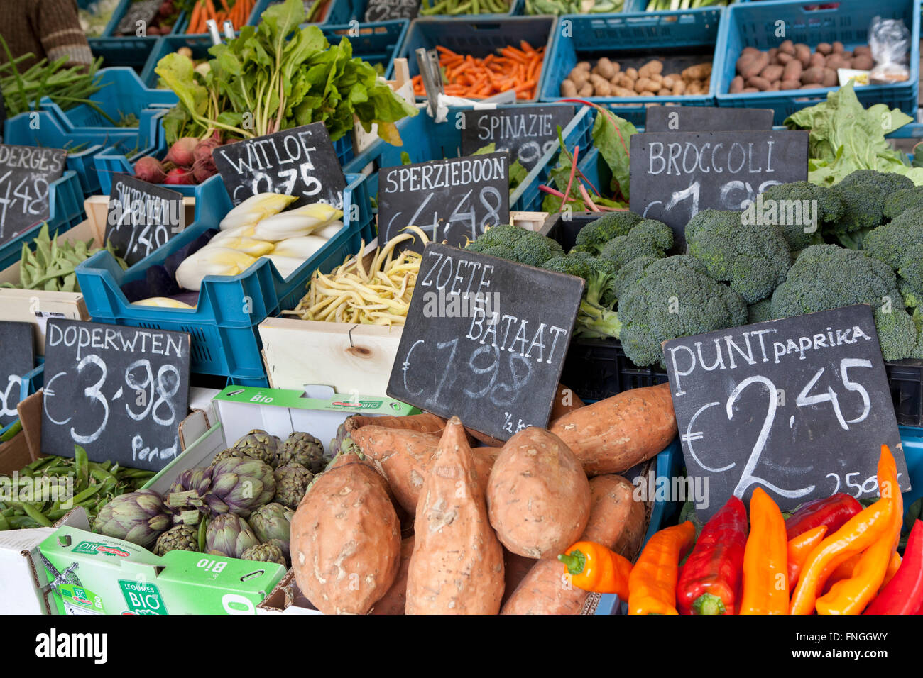 Organic fruit and vegetables on the market Stock Photo