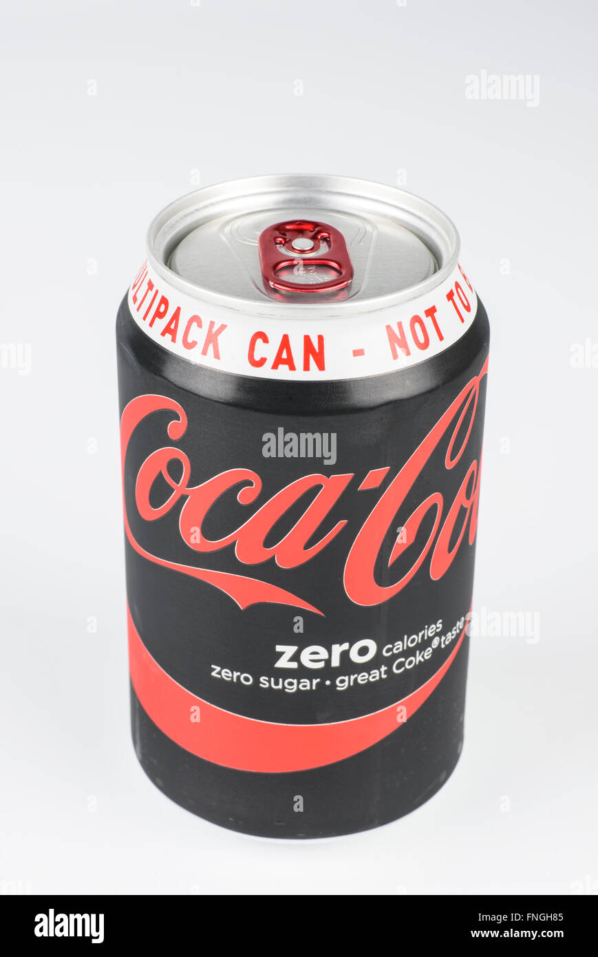 A 'Coke Zero' can photographed against a white background Stock Photo