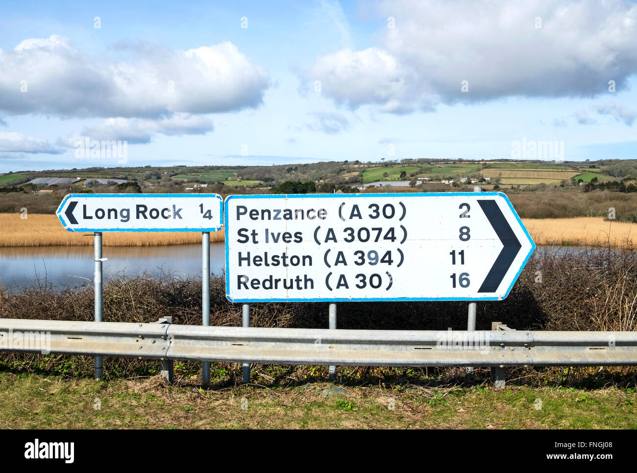 A road directions sign near Penzance in Cornwall, England, UK Stock