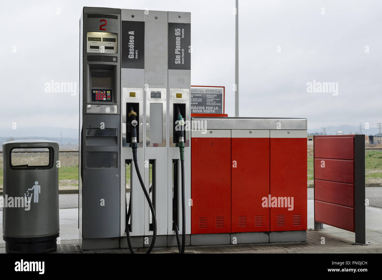 A petrol station view in Lleida province, Catalonia, Spain Stock Photo