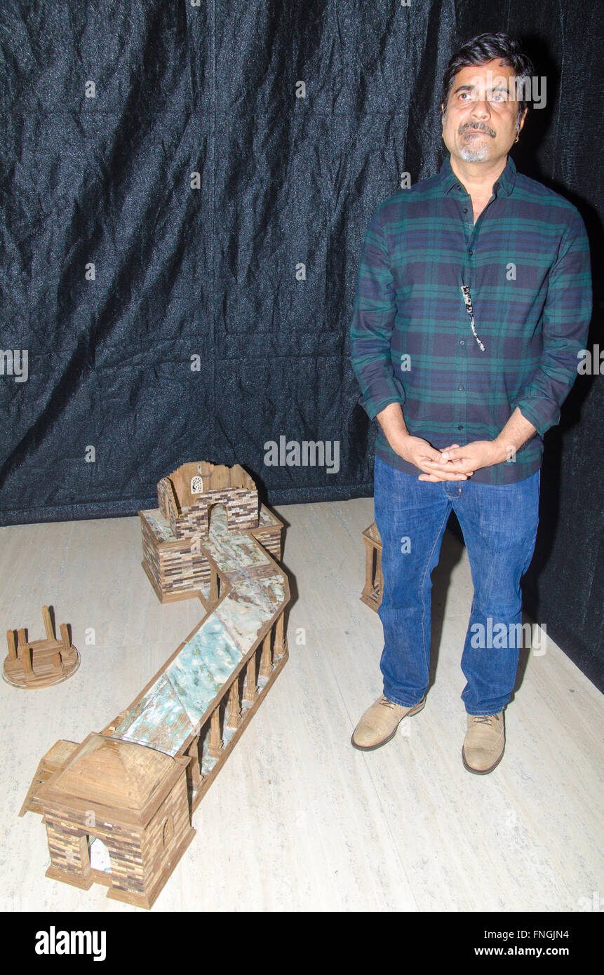 Sydney, Australia - 15th March 2016: The media were treated to a preview of the 20th Biennale of Sydney Art Show. The Biennale offically opens to the public on the 18th of March and runs until 5th of June at various locations around Sydney incuding Cockatoo Island and the Carriageworks. Pictured is artist Sudarshan Shetty posing next to his work during the 20th Biennale of Sydney Art Show Media Preview Day.  Credit:  mjmediabox /Alamy Live News Stock Photo