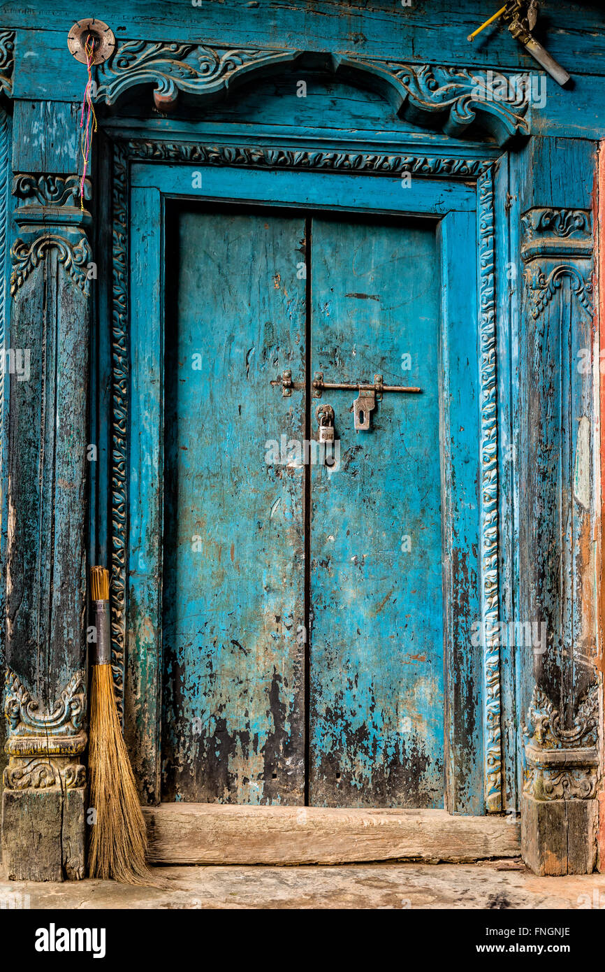 Beautiful ancient blue wooden door Stock Photo - Alamy