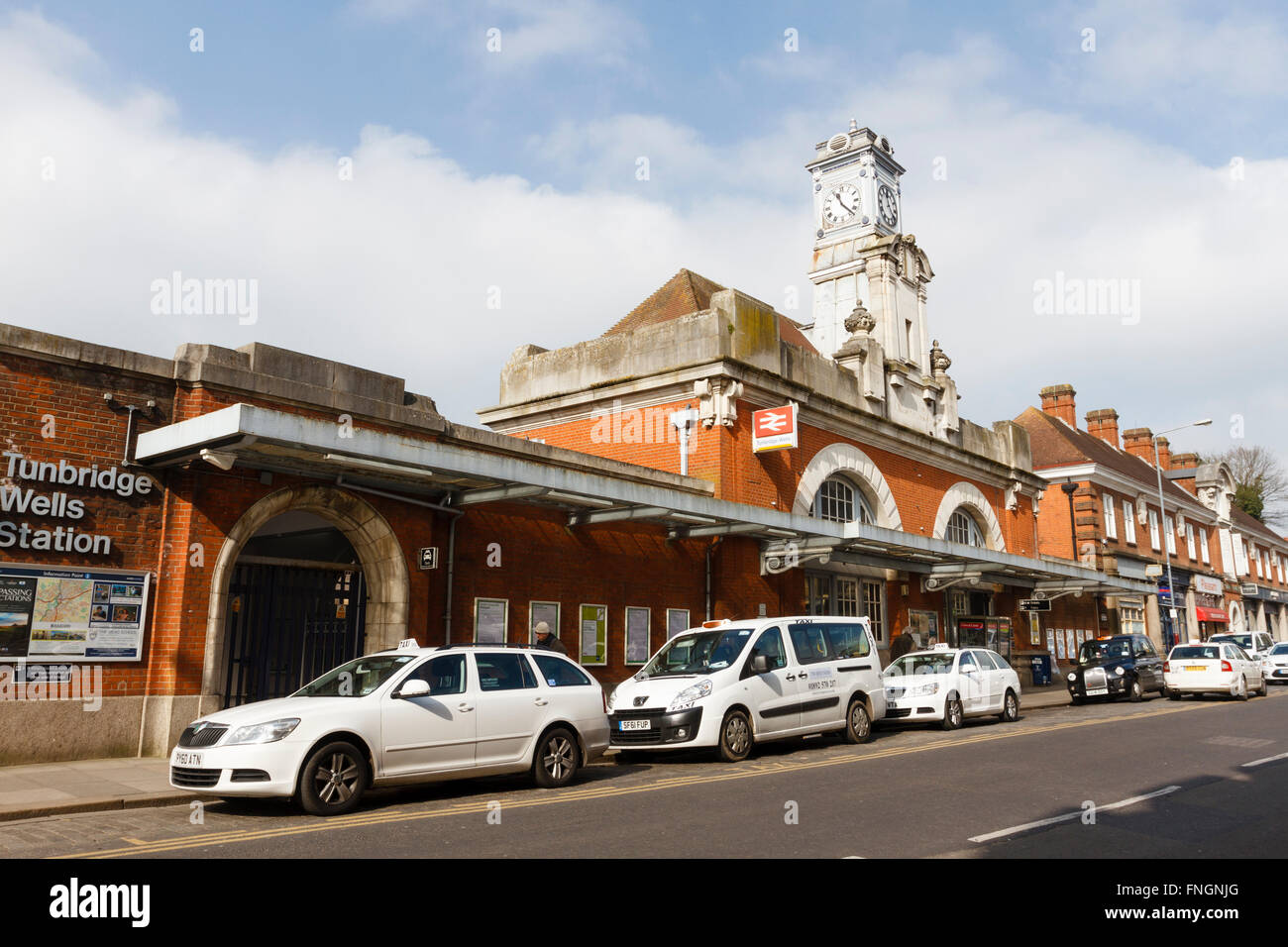 Taxi rank at Tunbridge Wells railway station, Kent, England, UK Stock Photo