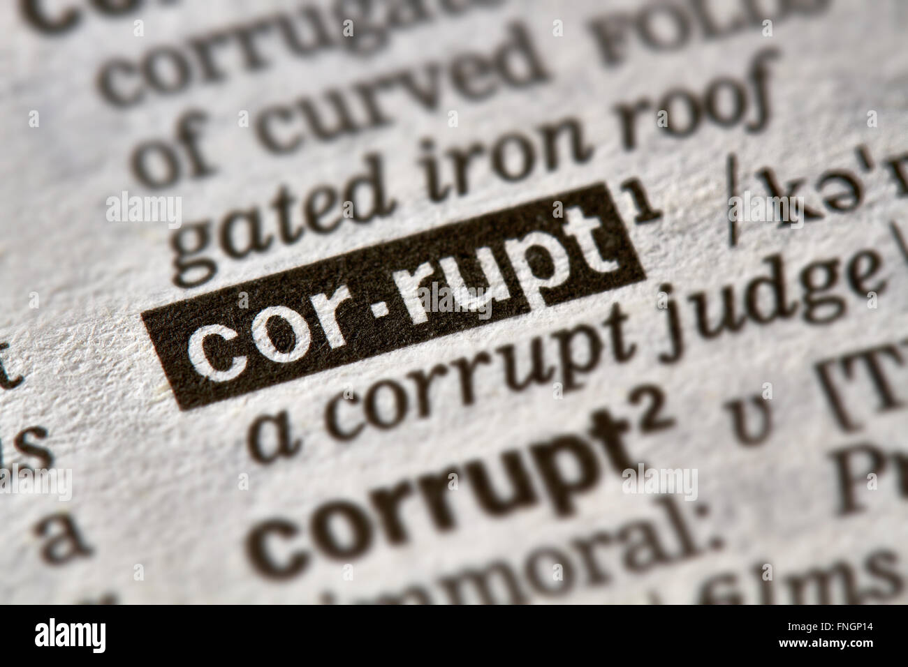 Corrupt Word Definition Text in Dictionary Page Stock Photo