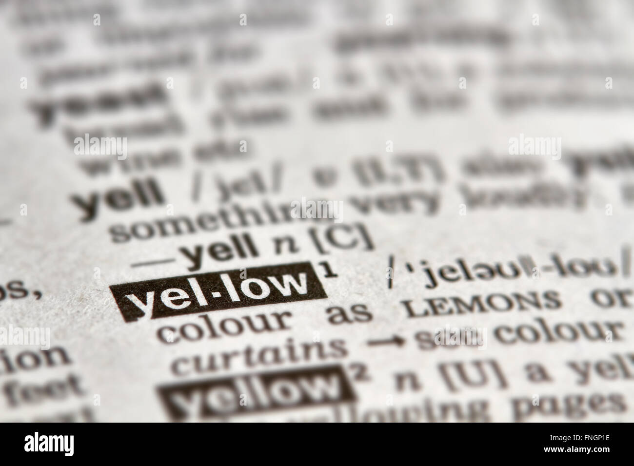 Yellow Word Definition Text in Dictionary Page Stock Photo Alamy