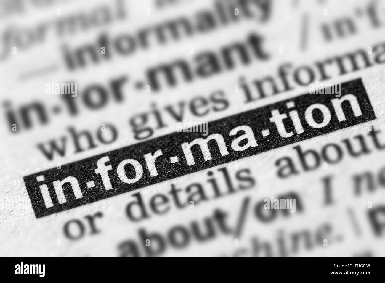 Information Definition Word Text in Dictionary Page Stock Photo Alamy