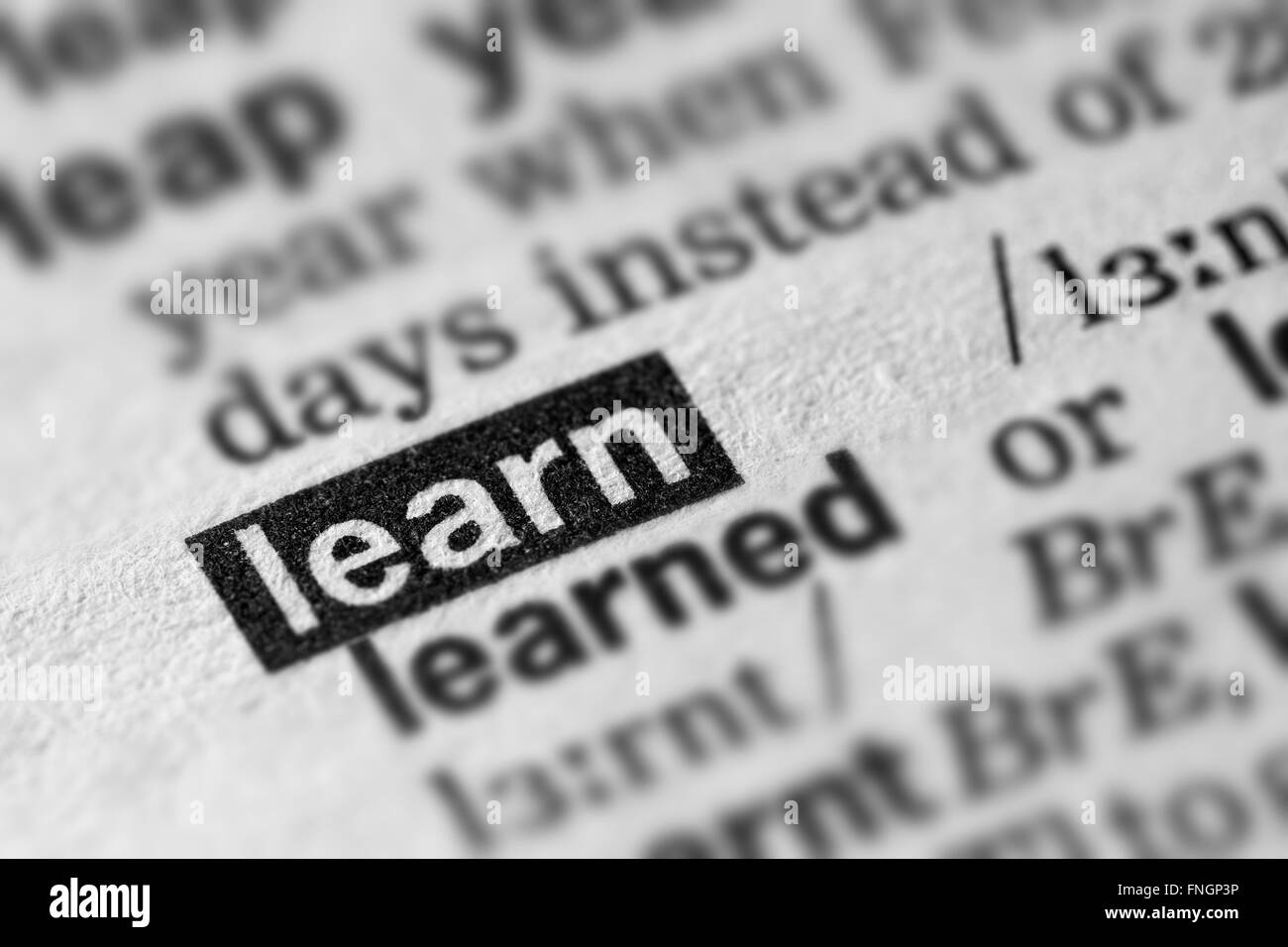 Learn Definition Word Text in Dictionary Page Stock Photo - Alamy