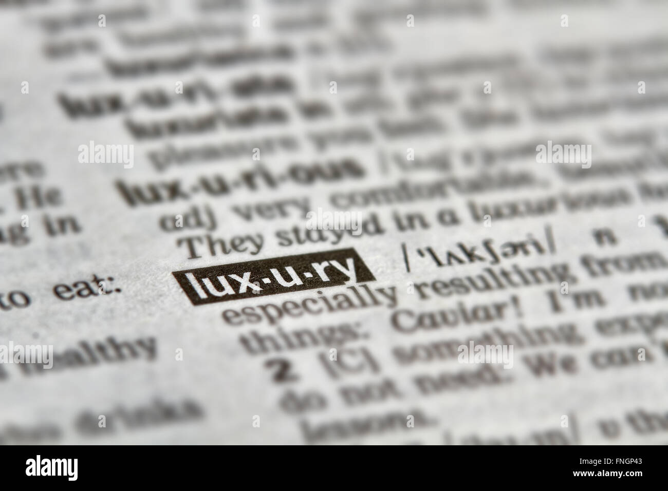 Luxury Word Definition Text in Dictionary Page Stock Photo