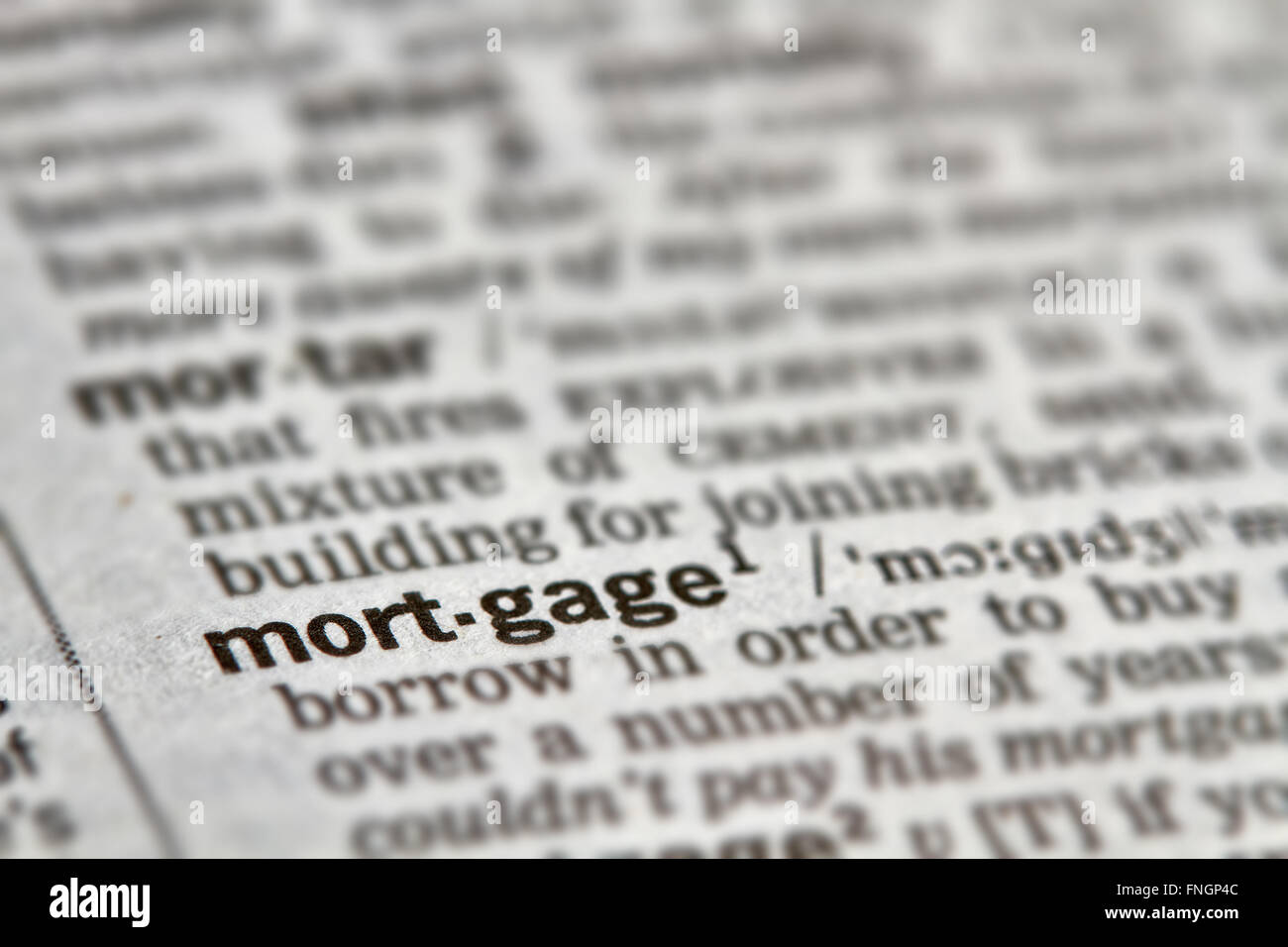 Mortgage Word Definition Text in Dictionary Page Stock Photo Alamy