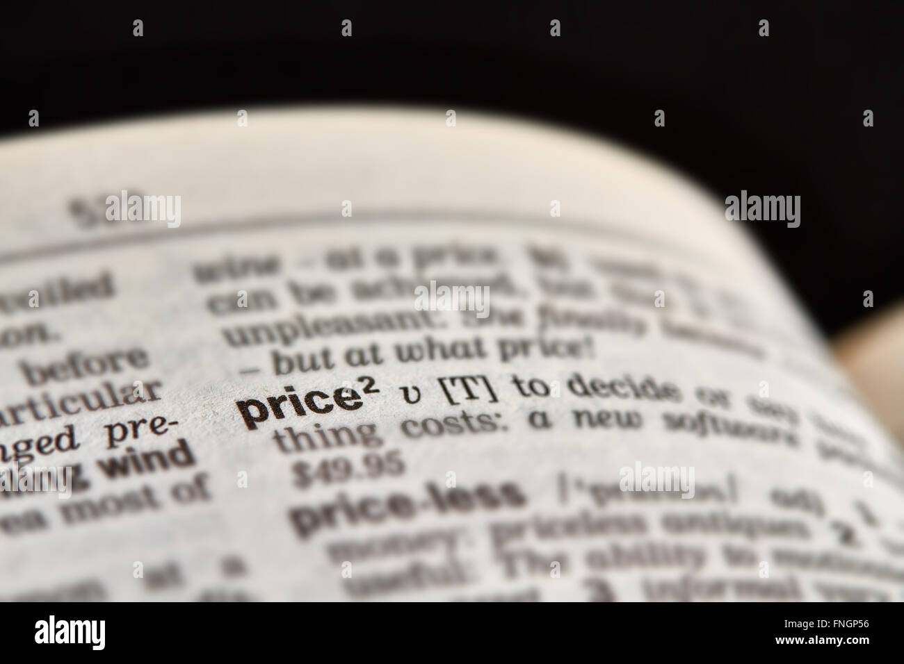 Price Word Definition Text in Dictionary Page Stock Photo Alamy