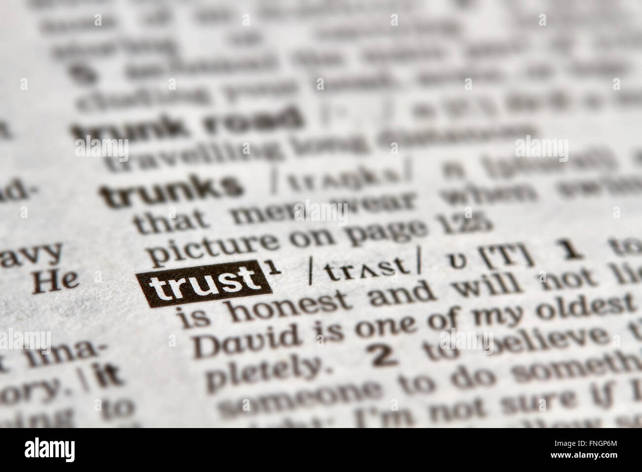 Trust Word Definition Text in Dictionary Page Stock Photo