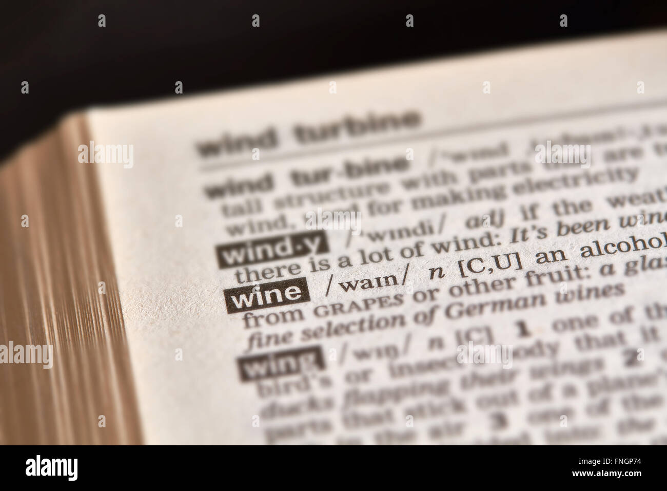 Wine Word Definition Text in Dictionary Page Stock Photo Alamy