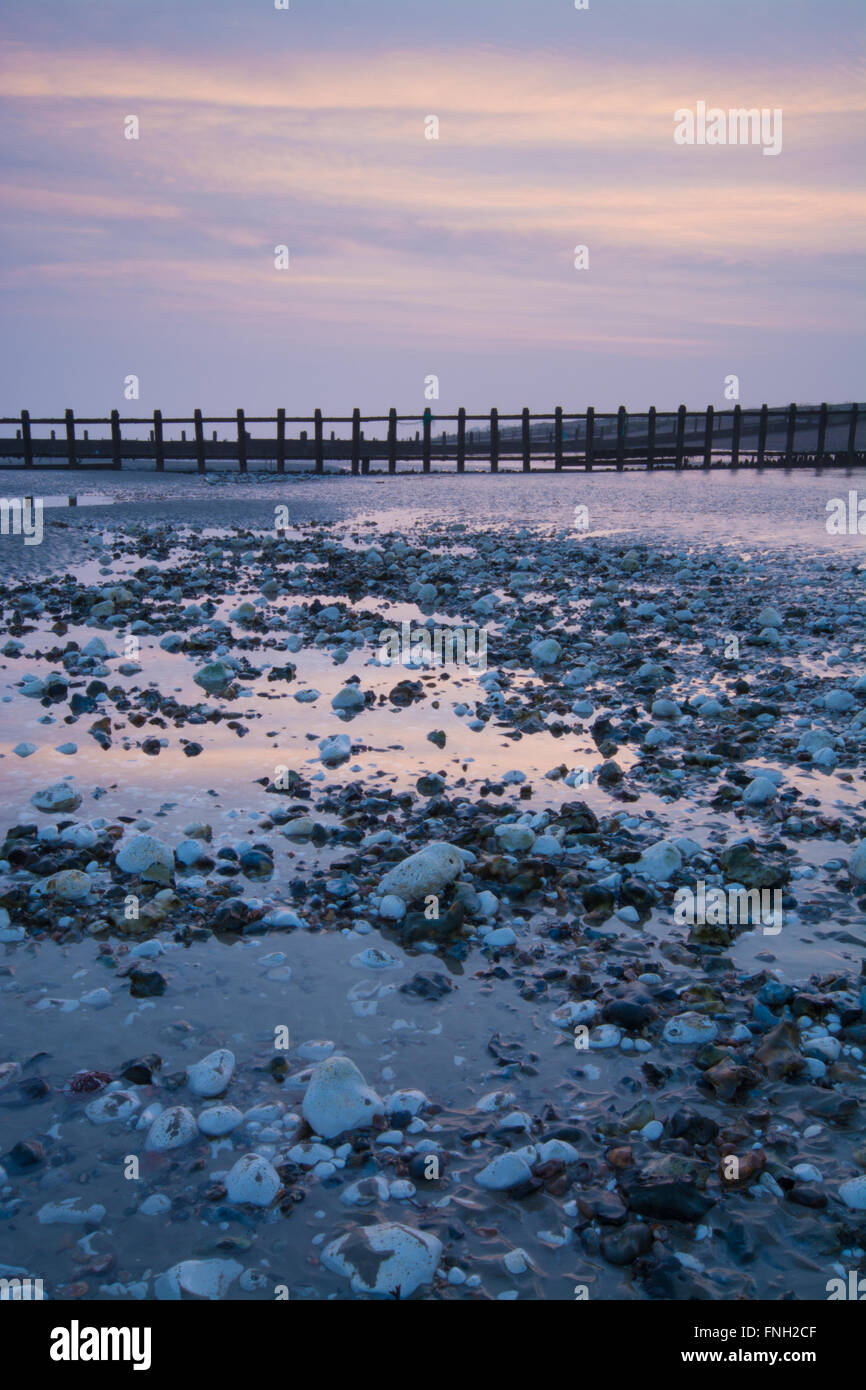 Landscape of Climping Beach in West Sussex at sunset Stock Photo