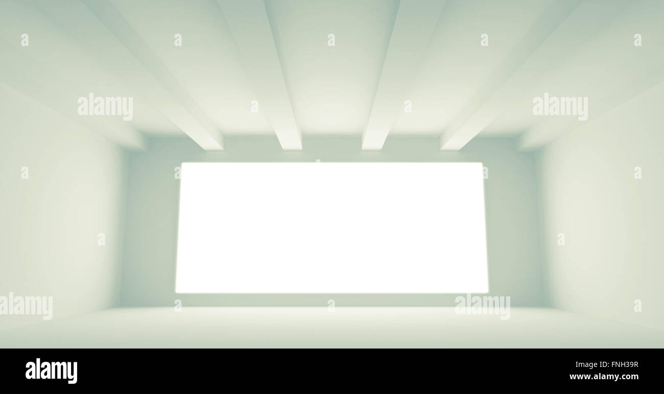 Empty room interior with white blank screen. Abstract architecture background. 3d illustration Stock Photo