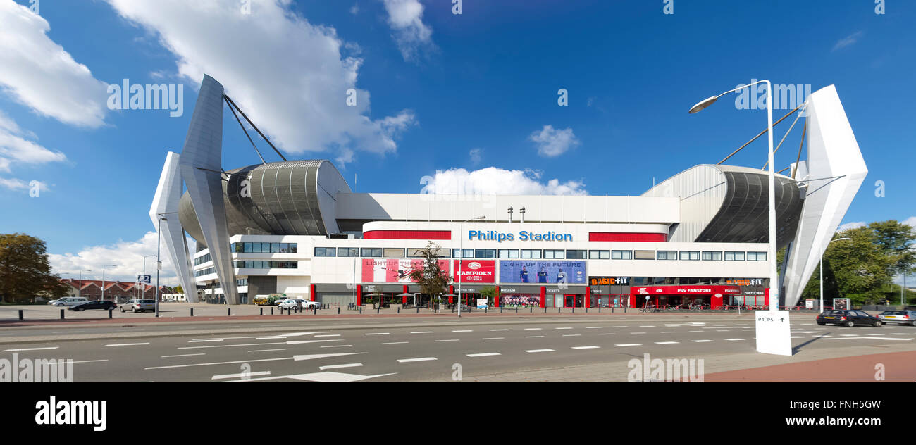 EINDHOVEN, NETHERLANDS - AUGUST 26, 2015: Exterior of the Philips football stadium, home to PSV football club, founded on August Stock Photo