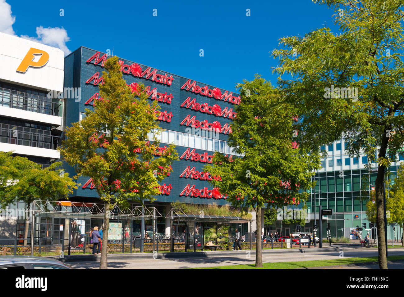 EINDHOVEN, NETHERLANDS - AUGUST 26, 2015: Exterior of the Media Markt electronics store. Media Markt is a German retail chain th Stock Photo