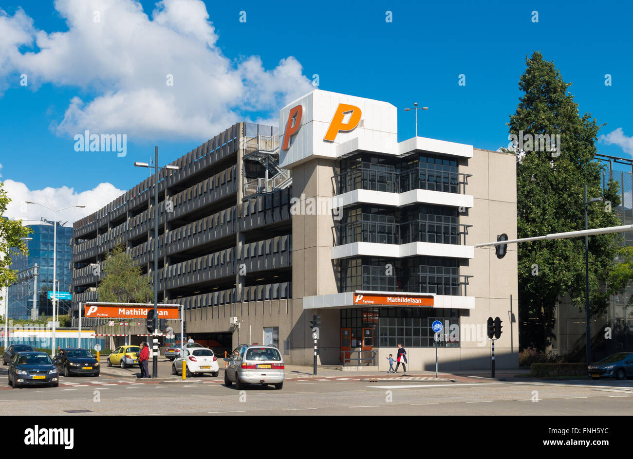 EINDHOVEN, NETHERLANDS - AUGUST 26, 2015: Exterior of a parking garage in the center of Eindhoven Stock Photo