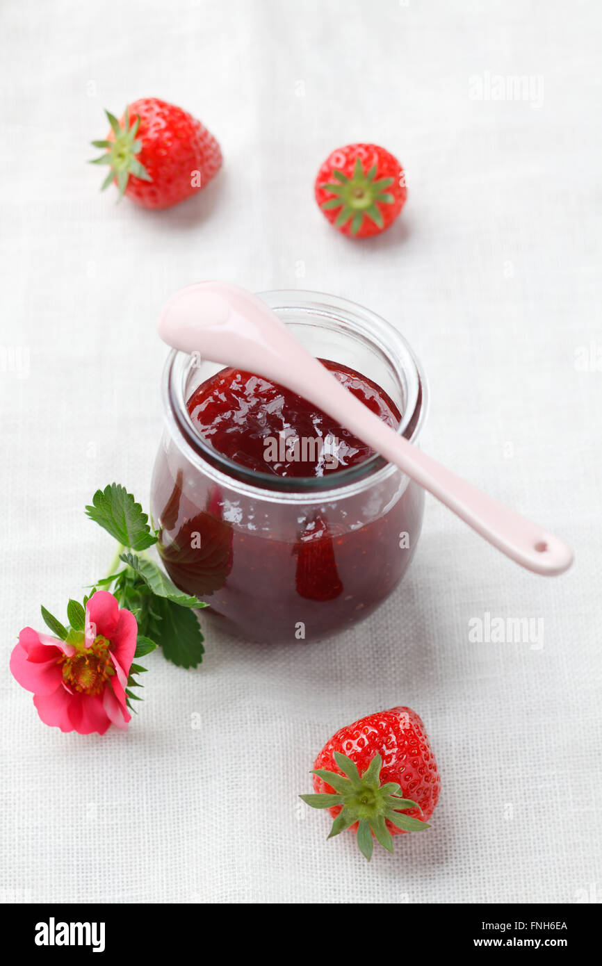 Strawberry jam in jar Stock Photo Alamy