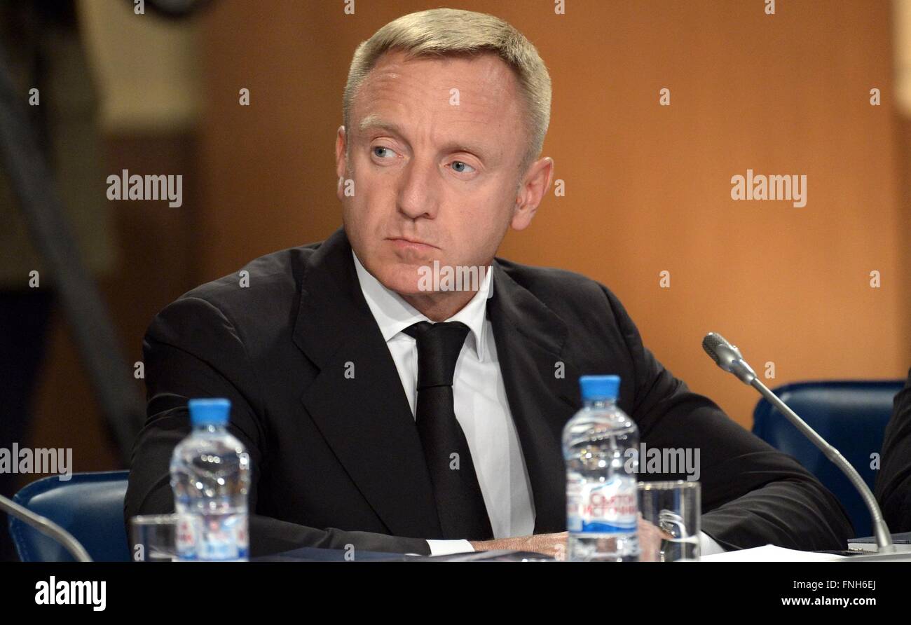 Russian Education Minister Dmitry Livanov during a meeting of the State Council on traffic safety issues March 14, 2016 in Yaroslavl, Russia. Stock Photo