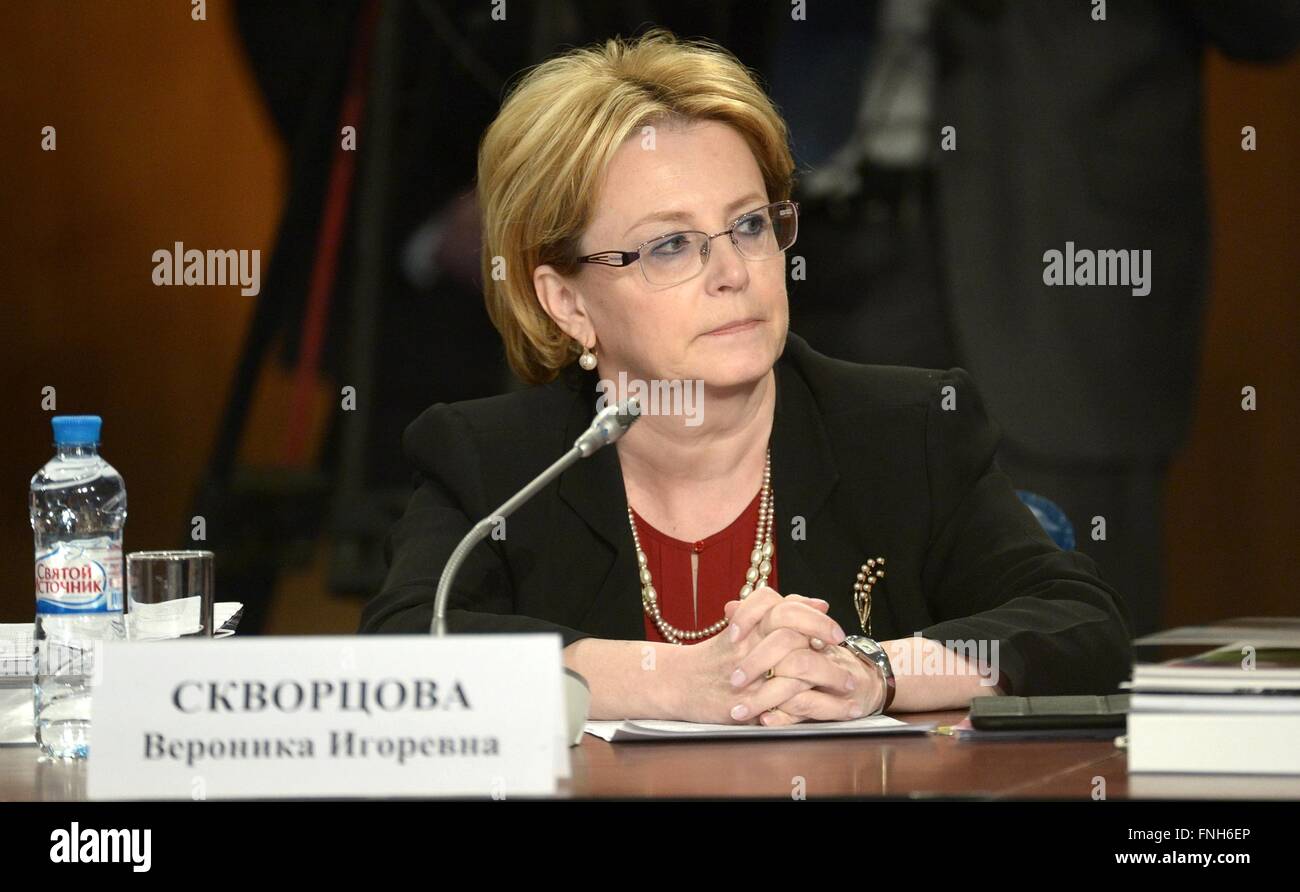 Russian Health Minister Veronika Skvortsova during a meeting of the State Council on traffic safety issues March 14, 2016 in Yaroslavl, Russia. Stock Photo