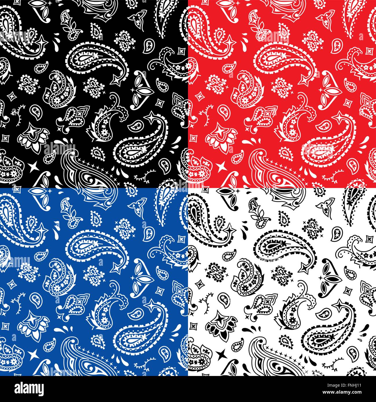 Seamless bandana pattern in 4 color versions. Stock Vector