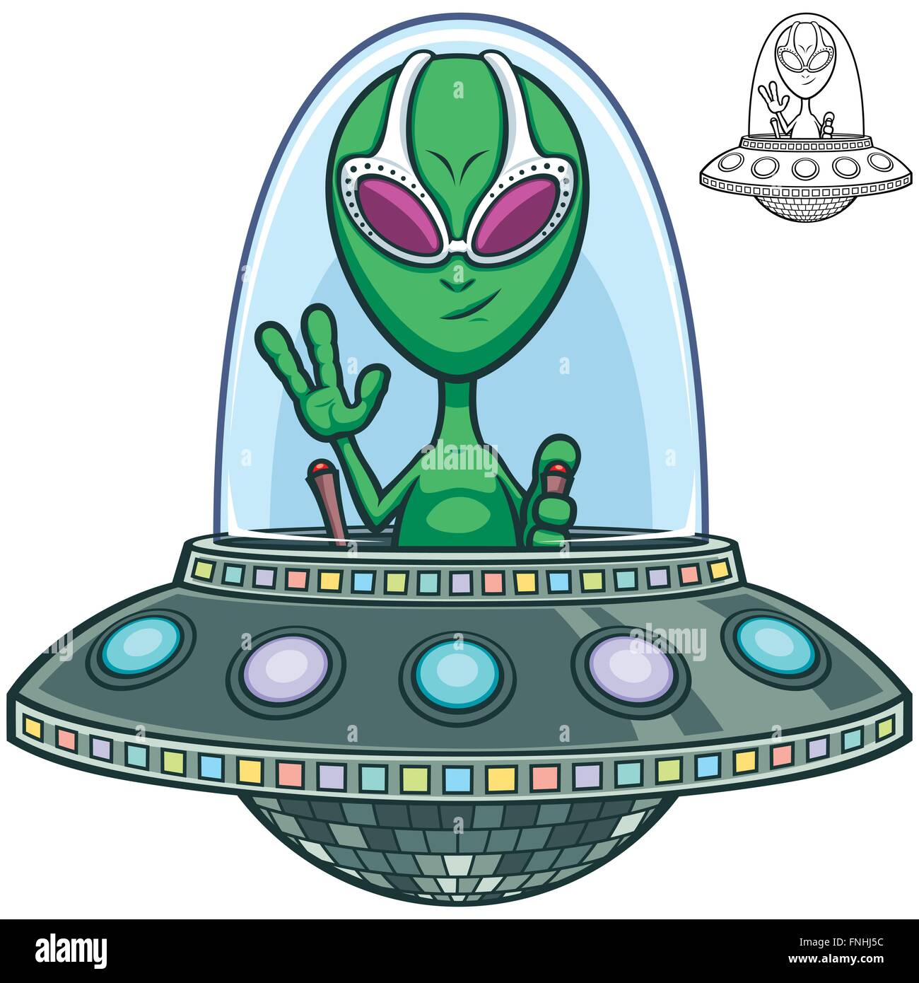 Cartoon of alien flying saucer. Stock Vector