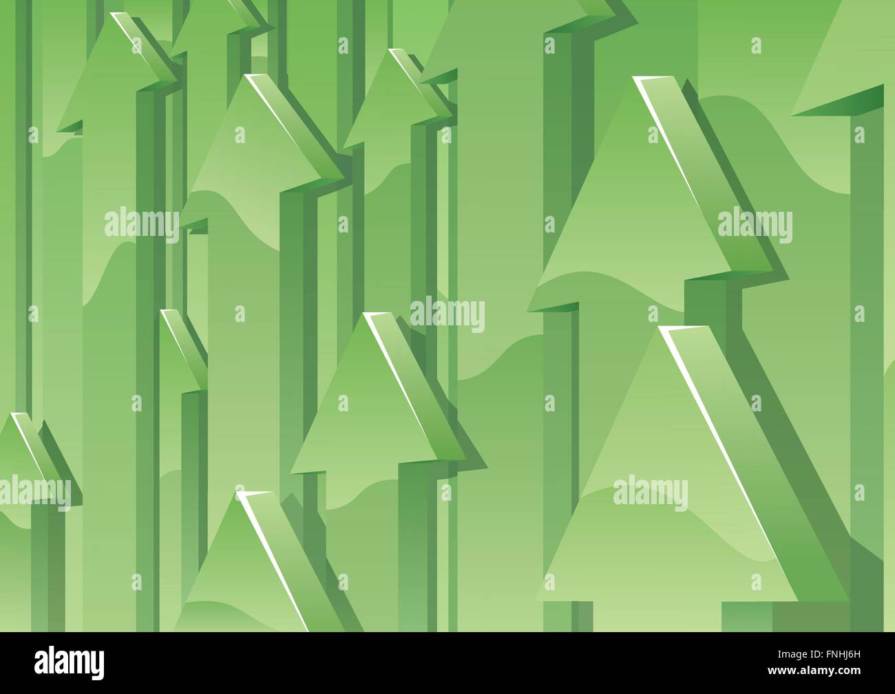 Abstract background with green 3D arrows pointing up. No transparency used. Basic (linear) gradients used. Stock Vector