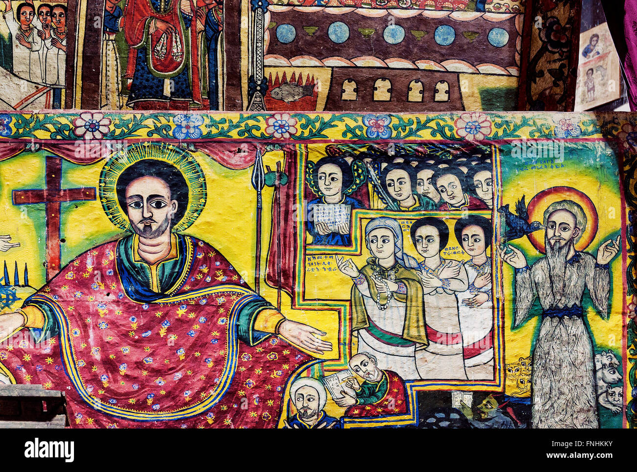 Ancient Ethiopian Orthodox Church Interior Painted Walls In Gondar Ethiopia Stock Photo Alamy