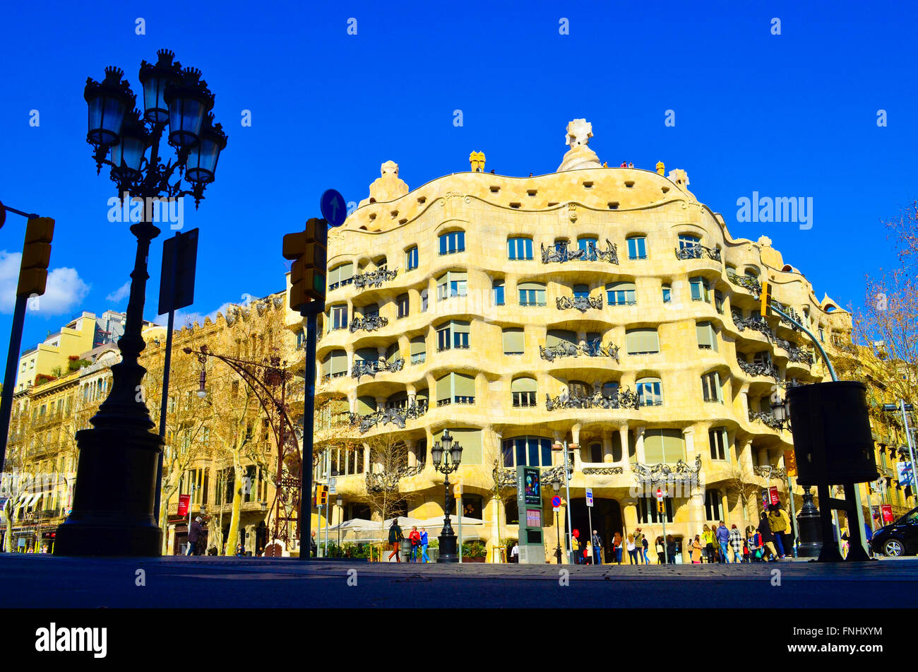 Casa Mila aka La Pedrera, designed by architect Antoni Gaudi. Barcelona, Catalonia, Spain. Stock Photo