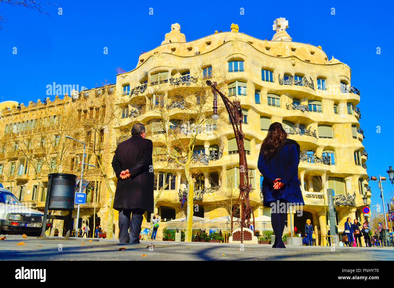 Casa Mila aka La Pedrera, designed by architect Antoni Gaudi. Barcelona, Catalonia, Spain. Stock Photo