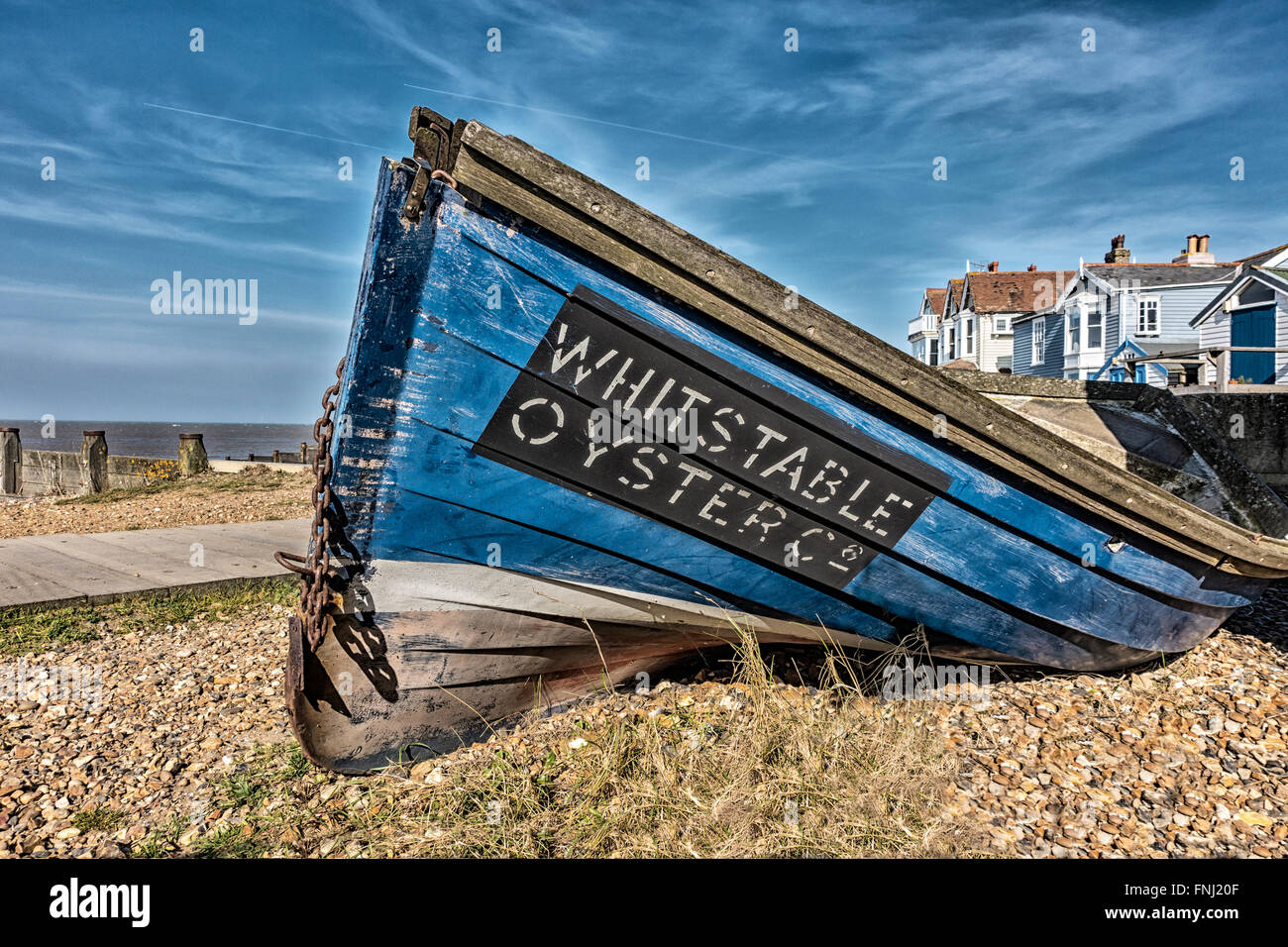 Whitstable Oyster Company Boat Whitstable Beach Kent England Stock