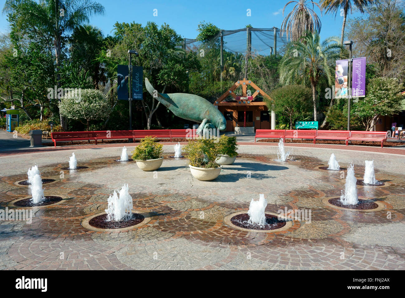 The Manatee fountain at Lawry Park Zoo, Tampa, Florida, USA Stock Photo