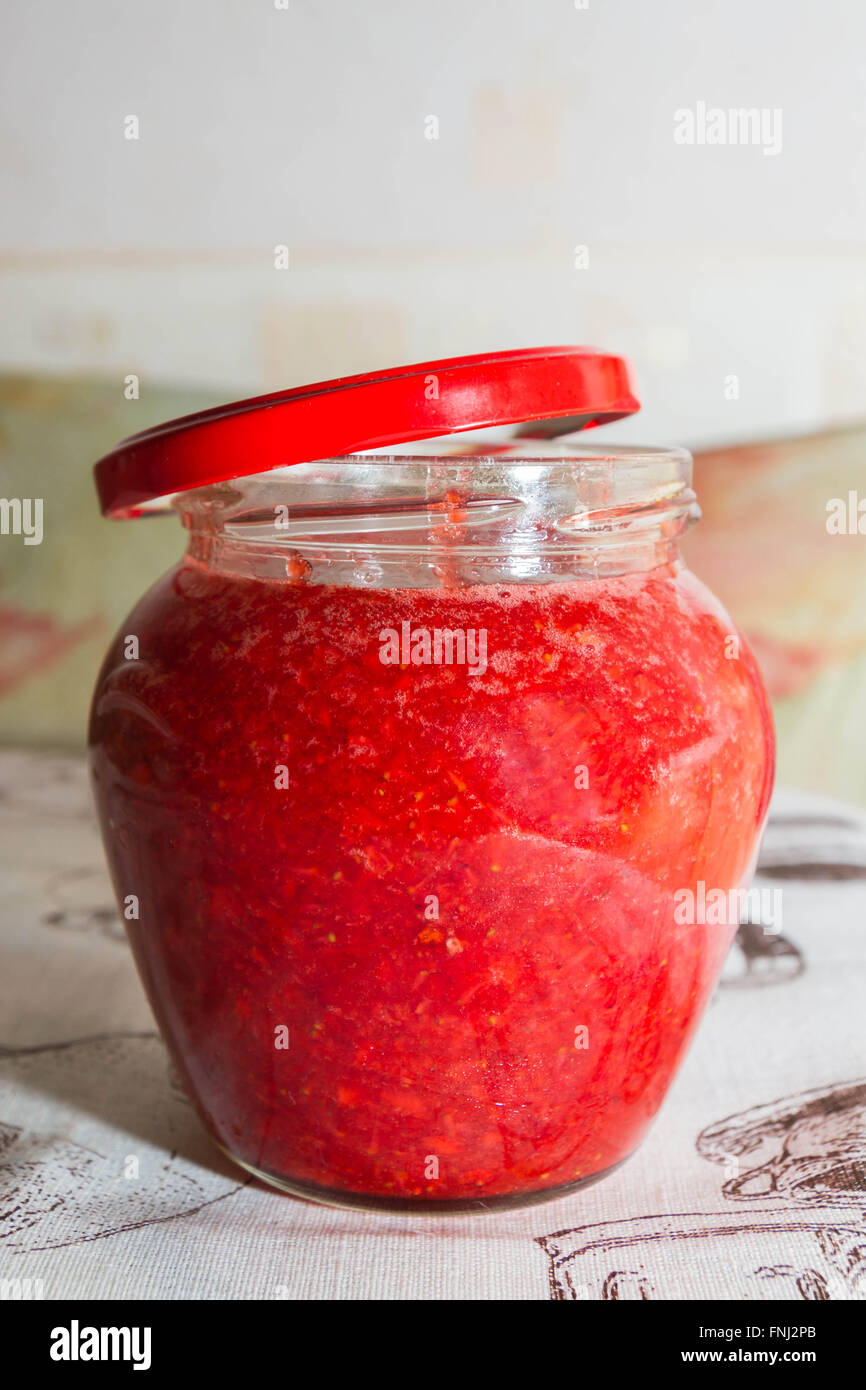 Strawberry jam in a glass jar hi-res stock photography and images - Alamy