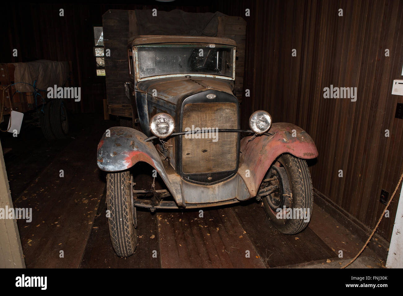 Ford Model T truck in garage at Ardenwood Historic Farm, Fremont, California, United States of America Stock Photo