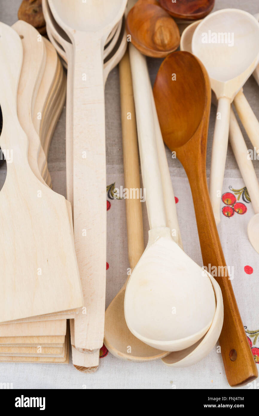 Wooden spoons in the gift shop Stock Photo - Alamy