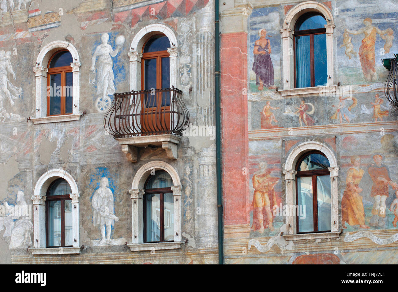Italy, Trentino Alto Adige, Trento, Duomo square, Casa Cazuffi-Rella fresco by Marcello Fogolino Stock Photo