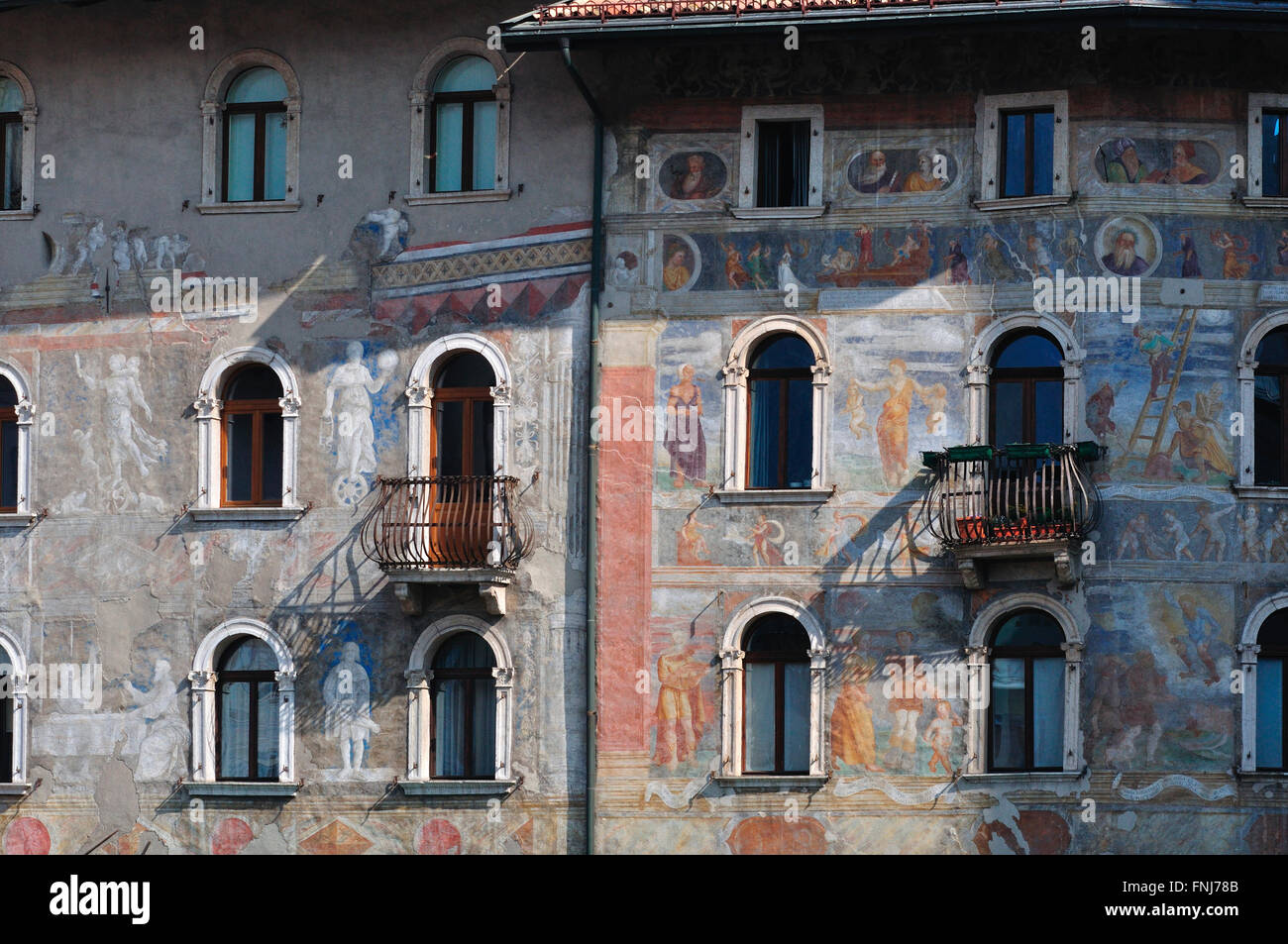 Italy, Trentino Alto Adige, Trento, Duomo square, Casa Cazuffi-Rella fresco by Marcello Fogolino Stock Photo