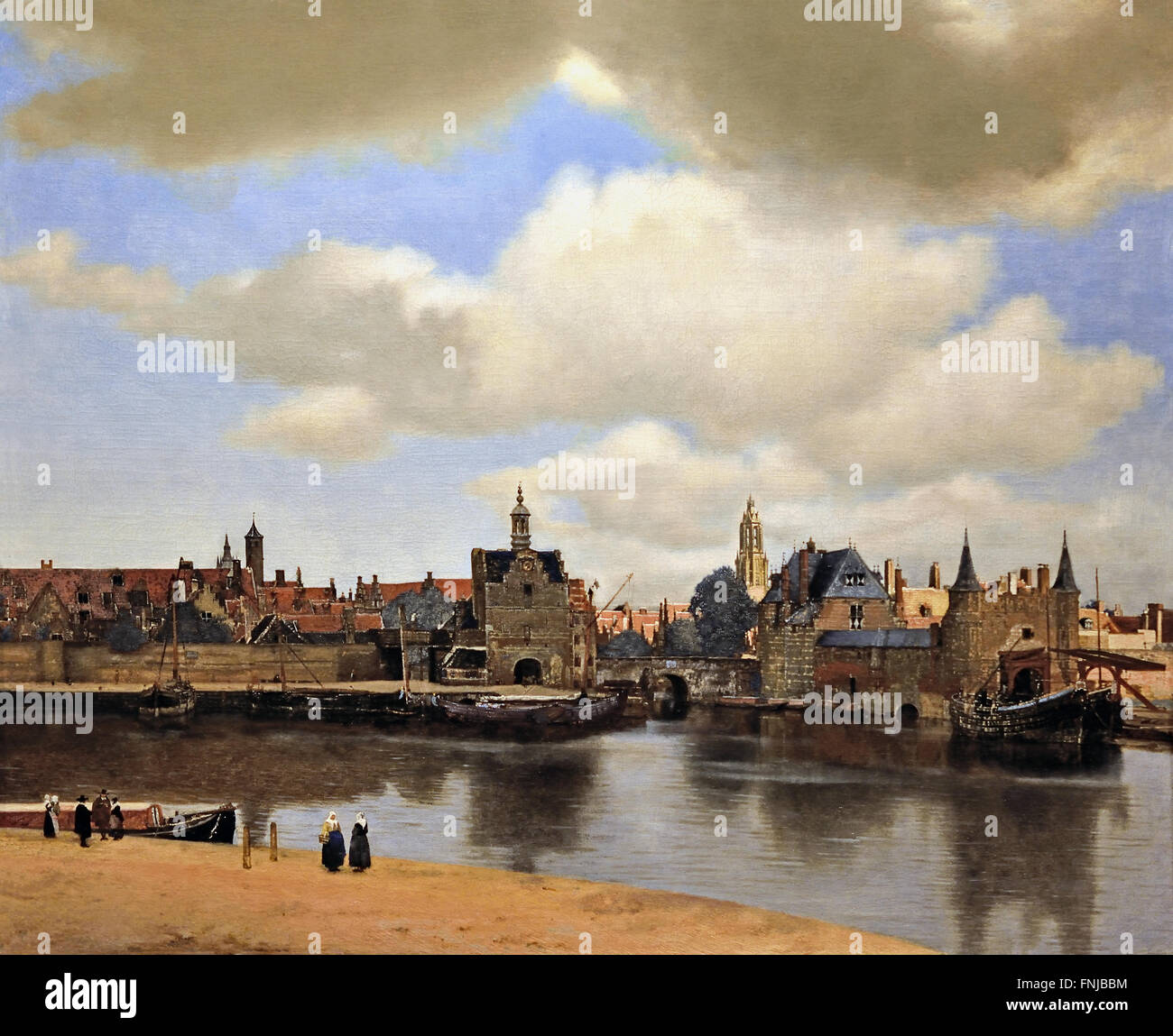 Skyline The View of Delft  1660-1661 Johannes Vermeer or Jan Vermeer 1632 - 1675 Dutch Netherlands  ( Dutch painter in the Golden Age,  one of the greatest painters,   17th century. preferred timeless, subdued moments, remains enigmatic,  inimitable colour scheme and bewildering light content) Stock Photo