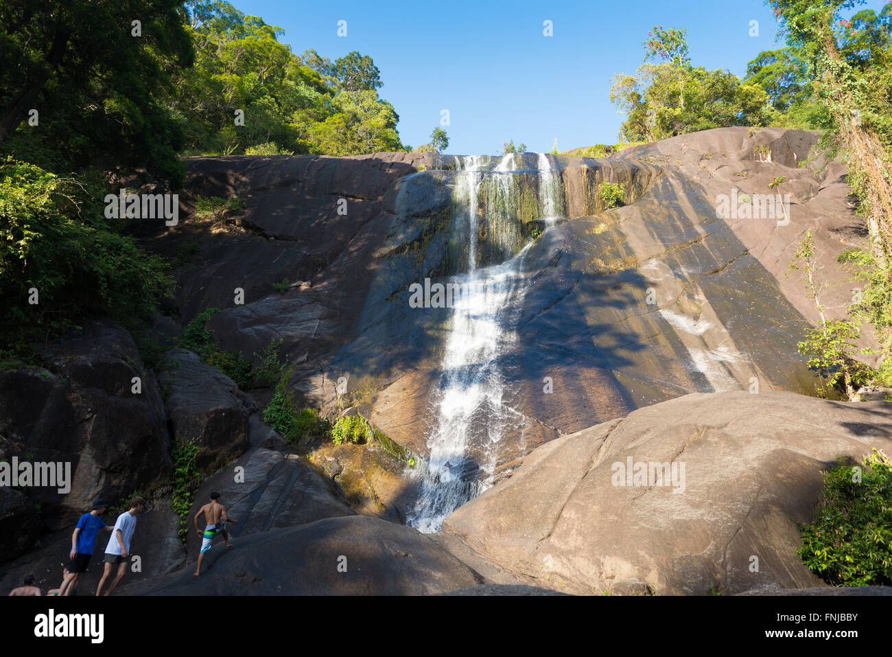 Climbing The Huge Rocks Of Langkawi Telaga Tujuh Waterfalls Stock Photo Alamy