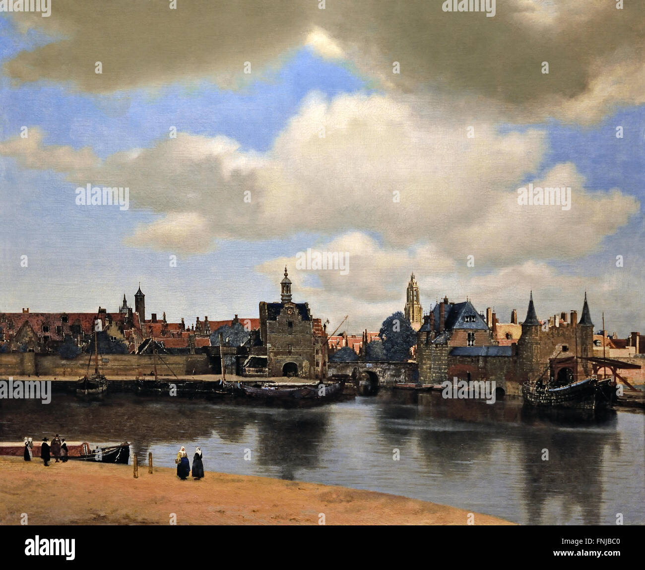 Skyline The View of Delft  1660-1661 Johannes Vermeer or Jan Vermeer 1632 - 1675 Dutch Netherlands  ( Dutch painter in the Golden Age,  one of the greatest painters,   17th century. preferred timeless, subdued moments, remains enigmatic,  inimitable colour scheme and bewildering light content) Stock Photo