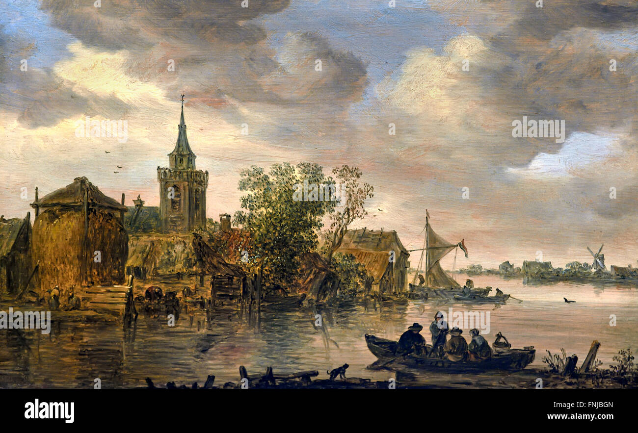 River View with Church and Farmhouse, 1653 Jan van Goyen (1596–1656) Dutch Netherlands Stock Photo