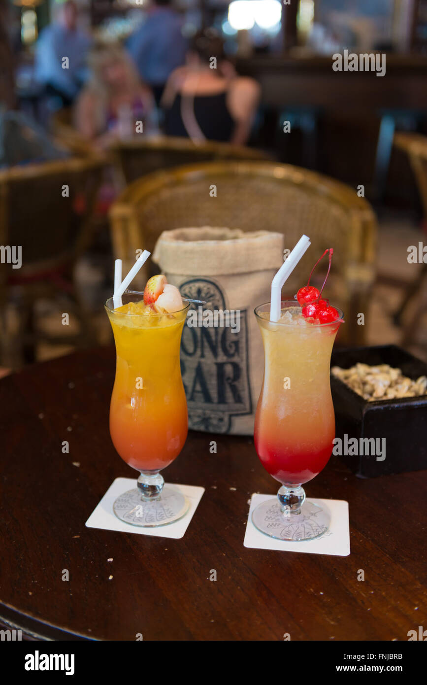 Two Sling Glasses In Long Bar, Singapore Stock Photo